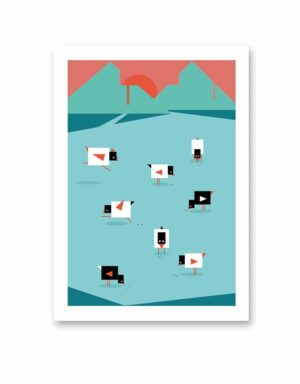 abstracte postkaart vrije uitloop kippen Studionim vogelkaarten