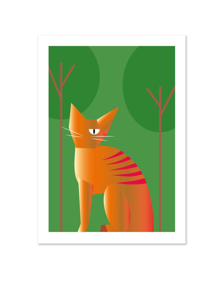 Element aarde postkaart. Een kat in een groene omgeving.
