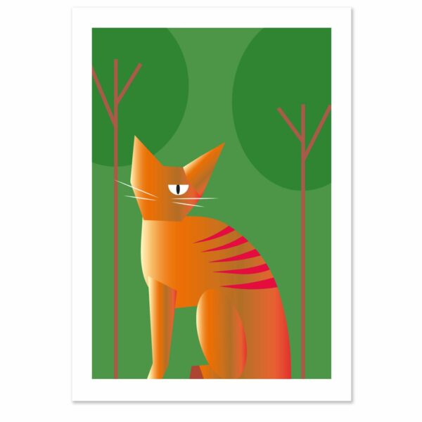 Element aarde postkaart. Een kat in een groene omgeving.
