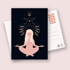 Samadhi postkaart. Een mediterende naakte vrouw.